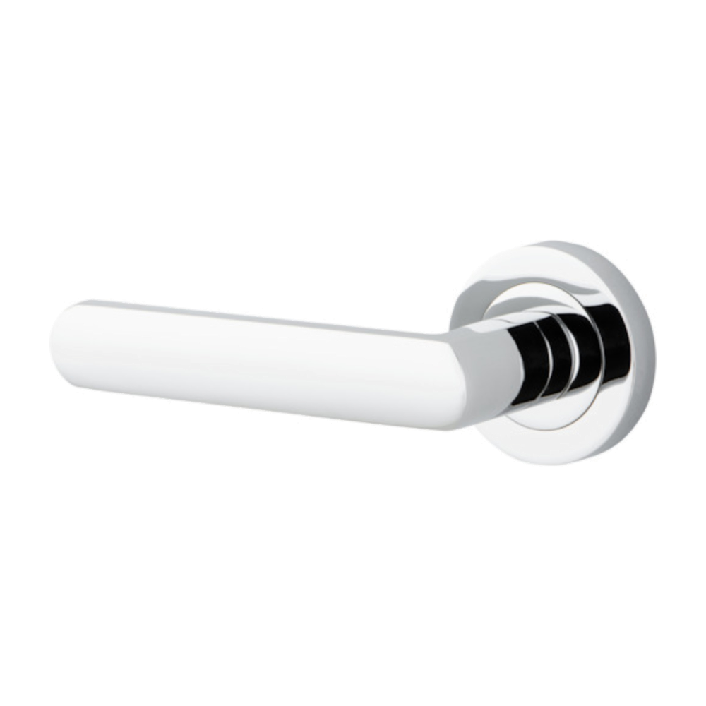 Door Lever Osaka Rose Round Concealed Fix Left Hand Fixed Polished Chrome L120xP55mm BPD52mm in Polished Chrome