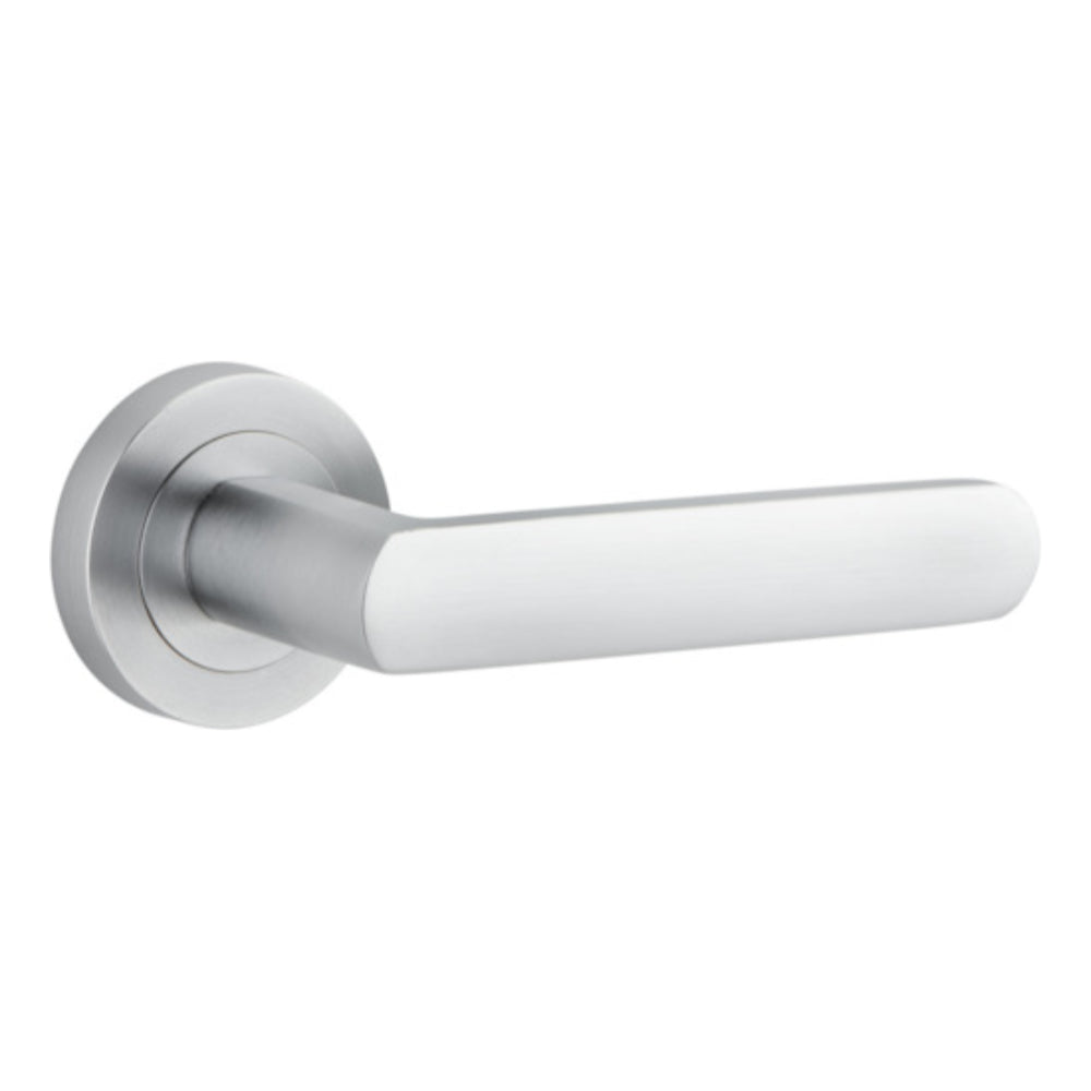 Door Lever Osaka Round Rose Brushed Chrome D52xP55mm
(Latch/Lock Sold Separately) in Brushed Chrome