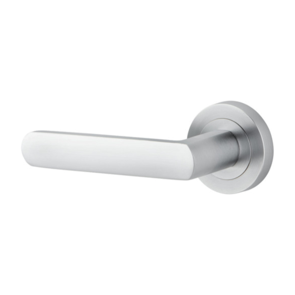 Door Lever Osaka Rose Round Concealed Fix Left Hand Fixed Brushed Chrome L120xP55mm BPD52mm in Brushed Chrome