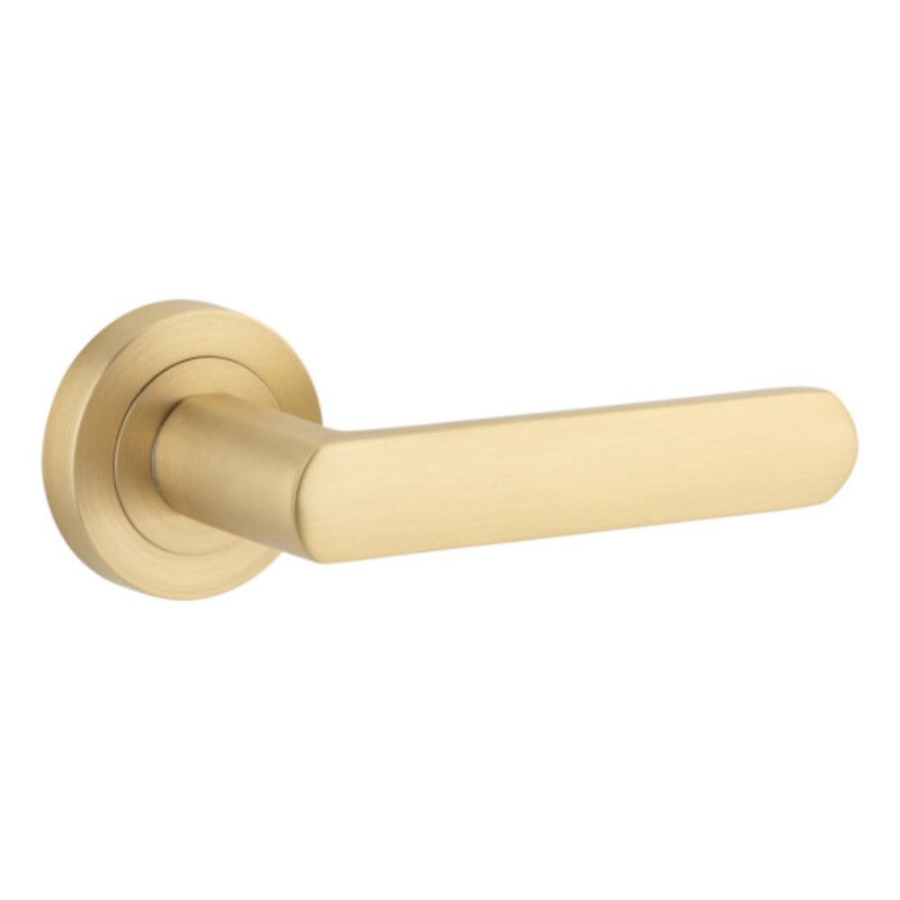 Door Lever Osaka Rose Round Concealed Fix Right Hand Fixed Brushed Brass L120xP55mm BPD52mm in Brushed Brass