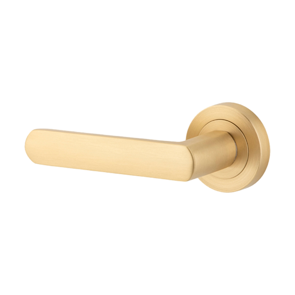 Door Lever Osaka Rose Round Concealed Fix Left Hand Fixed Brushed Brass L120xP55mm BPD52mm in Brushed Brass