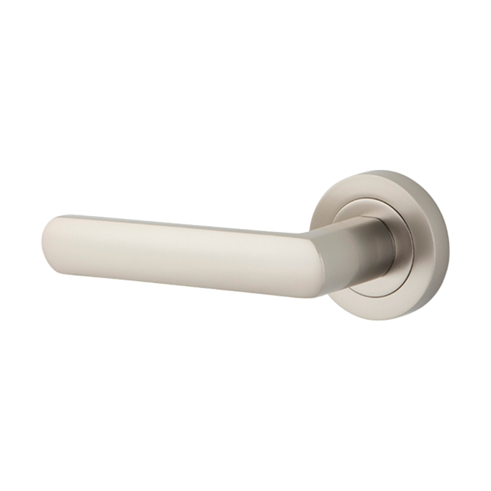 Door Lever Osaka Rose Round Concealed Fix Left Hand Fixed Satin Nickel L120xP55mm BPD52mm in Satin Nickel