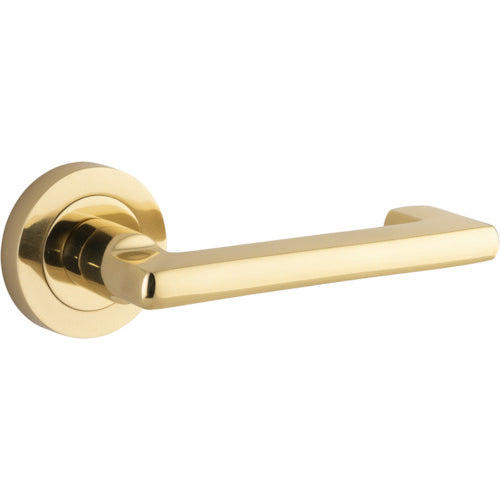 Door Lever Baltimore Return Round Rose Polished Brass D52xP58mm
(Latch/Lock Sold Separately) in Polished Brass