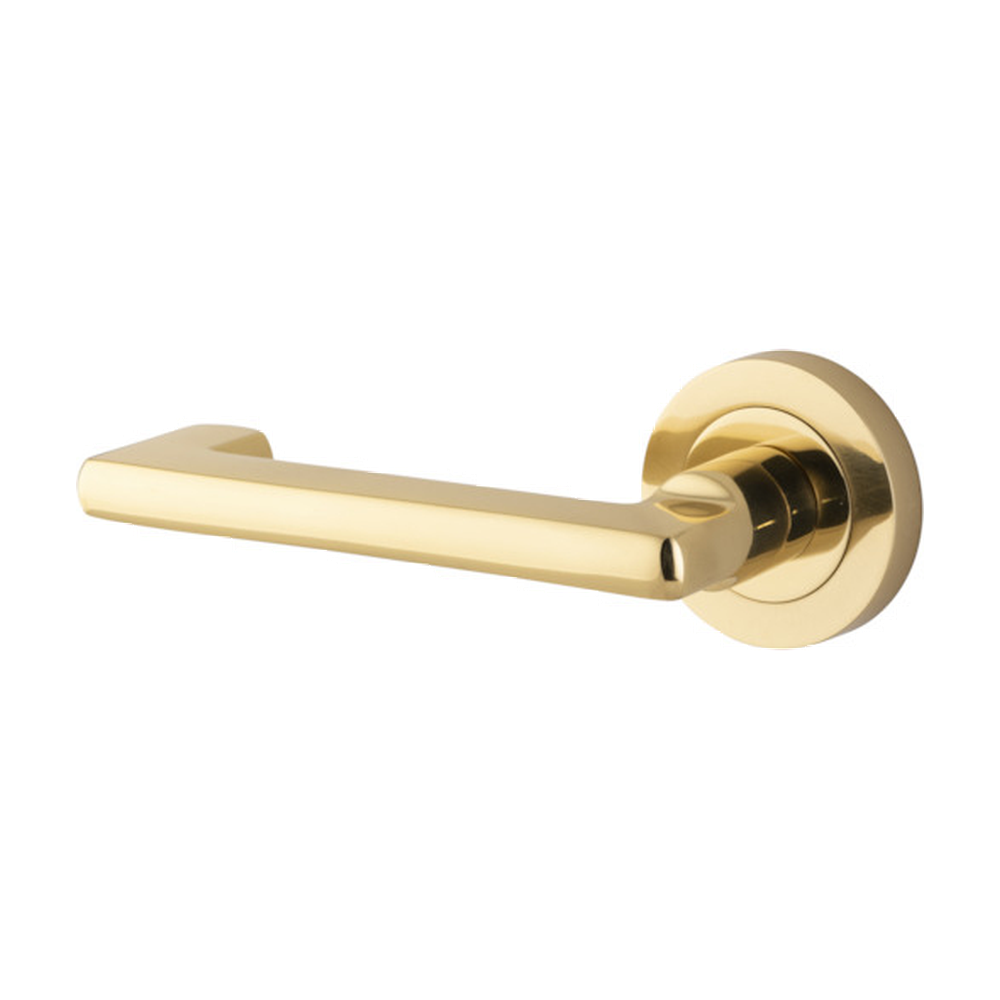 Door Lever Baltimore Return Rose Round Concealed Fix Left Hand Fixed Polished Brass L128xP57mm BPD52mm in Polished Brass