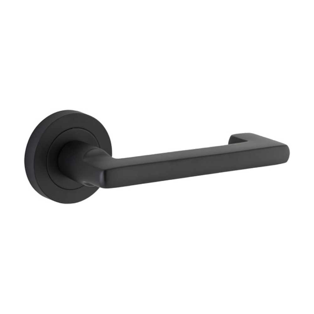 Door Lever Baltimore Return Rose Round Concealed Fix Right Hand Fixed Matt Black L128xP57mm BPD52mm in Matt Black