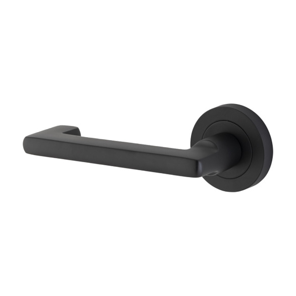 Door Lever Baltimore Return Rose Round Concealed Fix Left Hand Fixed Matt Black L128xP57mm BPD52mm in Matt Black