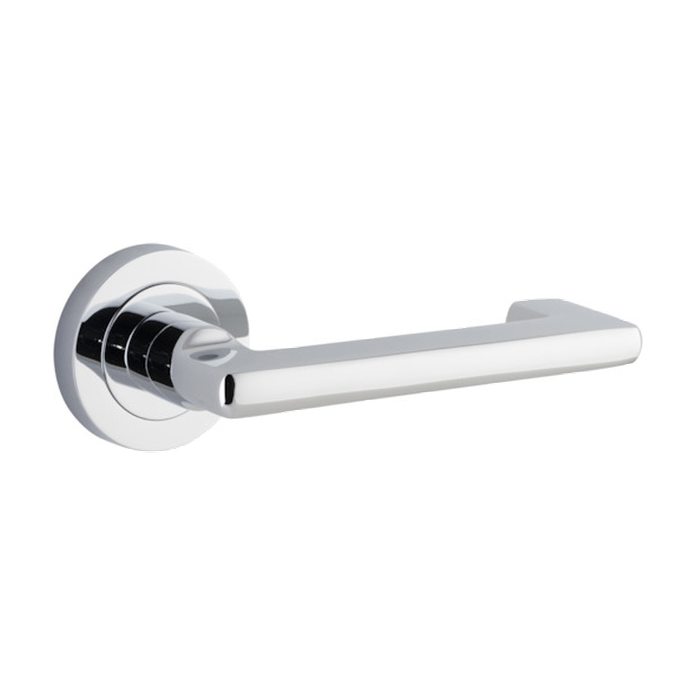 Door Lever Baltimore Return Rose Round Concealed Fix Right Hand Fixed Polished Chrome L128xP57mm BPD52mm in Polished Chrome