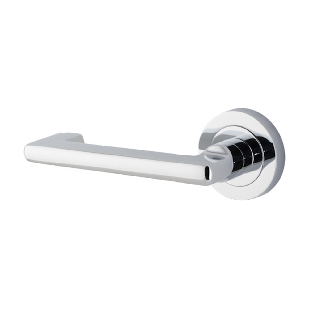 Door Lever Baltimore Return Rose Round Concealed Fix Left Hand Fixed Polished Chrome L128xP57mm BPD52mm in Polished Chrome