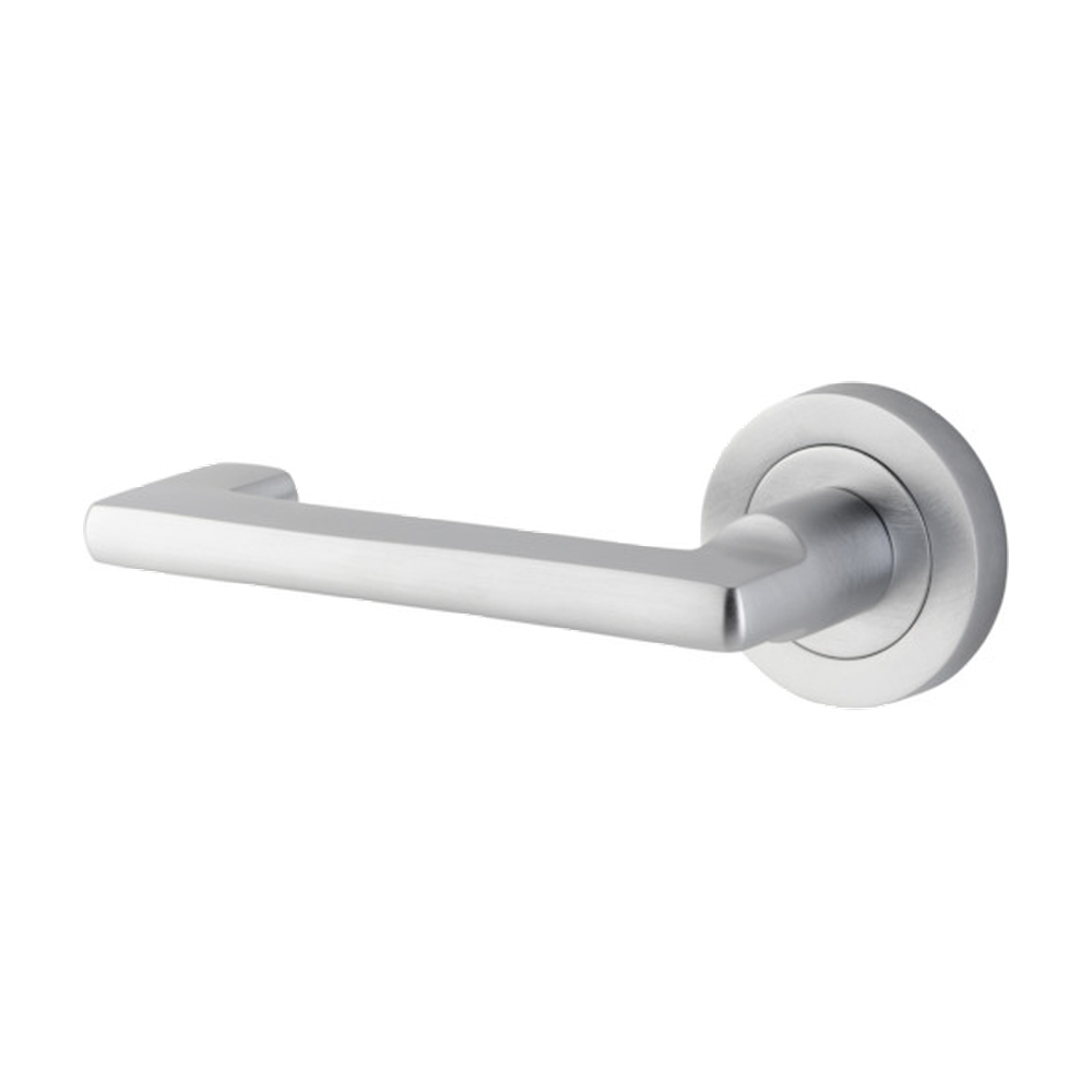 Door Lever Baltimore Return Rose Round Concealed Fix Left Hand Fixed Brushed Chrome L128xP57mm BPD52mm in Brushed Chrome