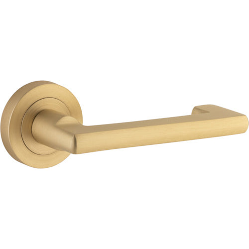 Door Lever Baltimore Return Round Rose Brushed Brass D52xP58mm
(Latch/Lock Sold Separately) in Brushed Brass