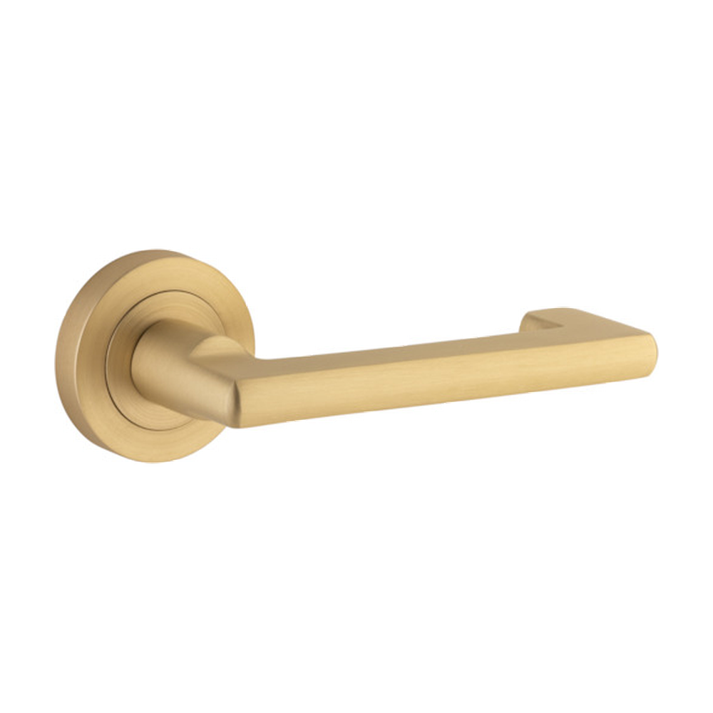 Door Lever Baltimore Return Rose Round Concealed Fix Right Hand Fixed Brushed Brass L128xP57mm BPD52mm in Brushed Brass