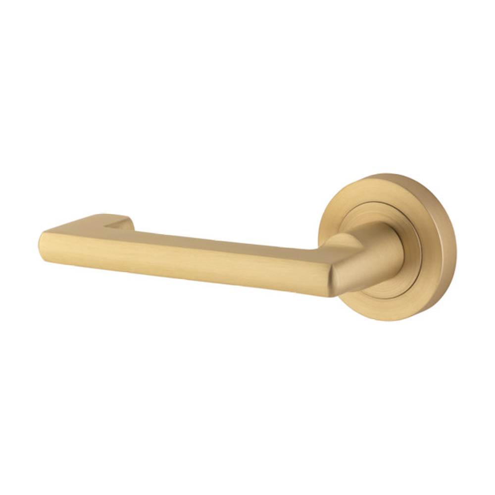 Door Lever Baltimore Return Rose Round Concealed Fix Left Hand Fixed Brushed Brass L128xP57mm BPD52mm in Brushed Brass