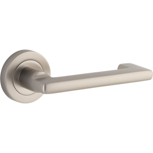 Door Lever Baltimore Return Round Rose Satin Nickel D52xP58mm
(Latch/Lock Sold Separately) in Satin Nickel