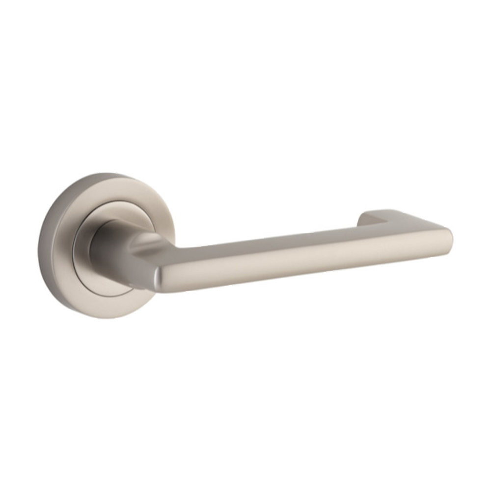 Door Lever Baltimore Return Rose Round Concealed Fix Right Hand Fixed Satin Nickel L128xP57mm BPD52mm in Satin Nickel