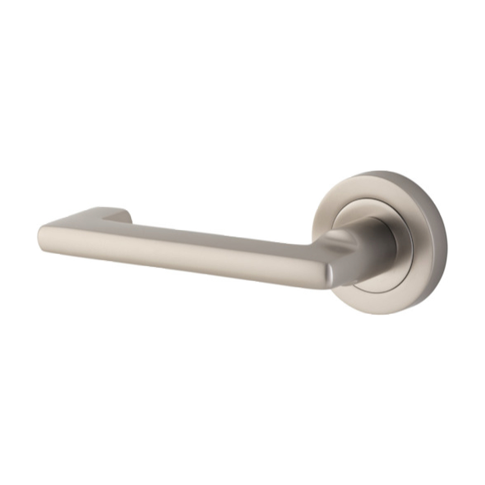 Door Lever Baltimore Return Rose Round Concealed Fix Left Hand Fixed Satin Nickel L128xP57mm BPD52mm in Satin Nickel