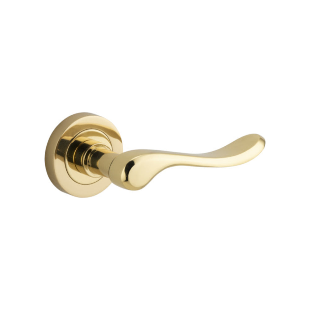 Door Lever Stirling Round Rose Polished Brass D52xP64mm
(Latch/Lock Sold Separately) in Polished Brass