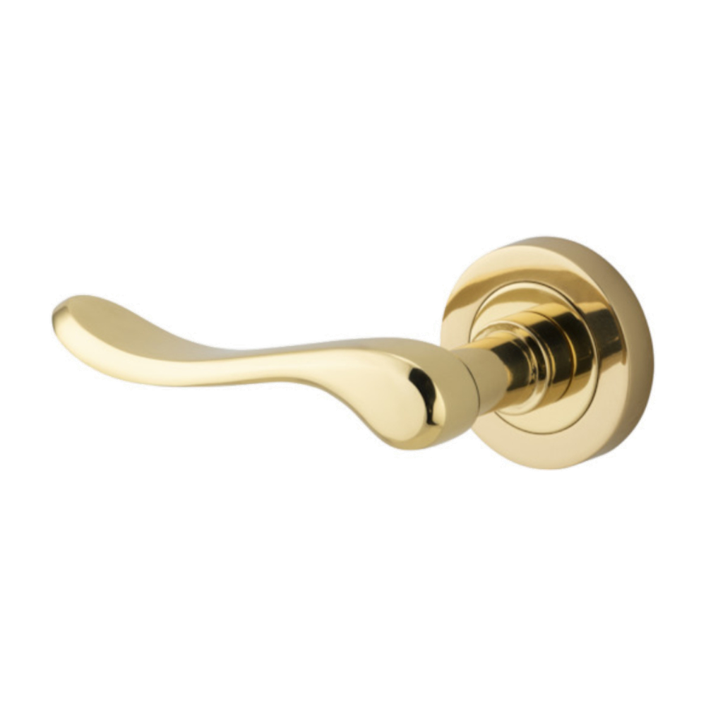 Door Lever Stirling Rose Round Concealed Fix Left Hand Fixed Polished Brass L116xP65mm BPD52mm in Polished Brass