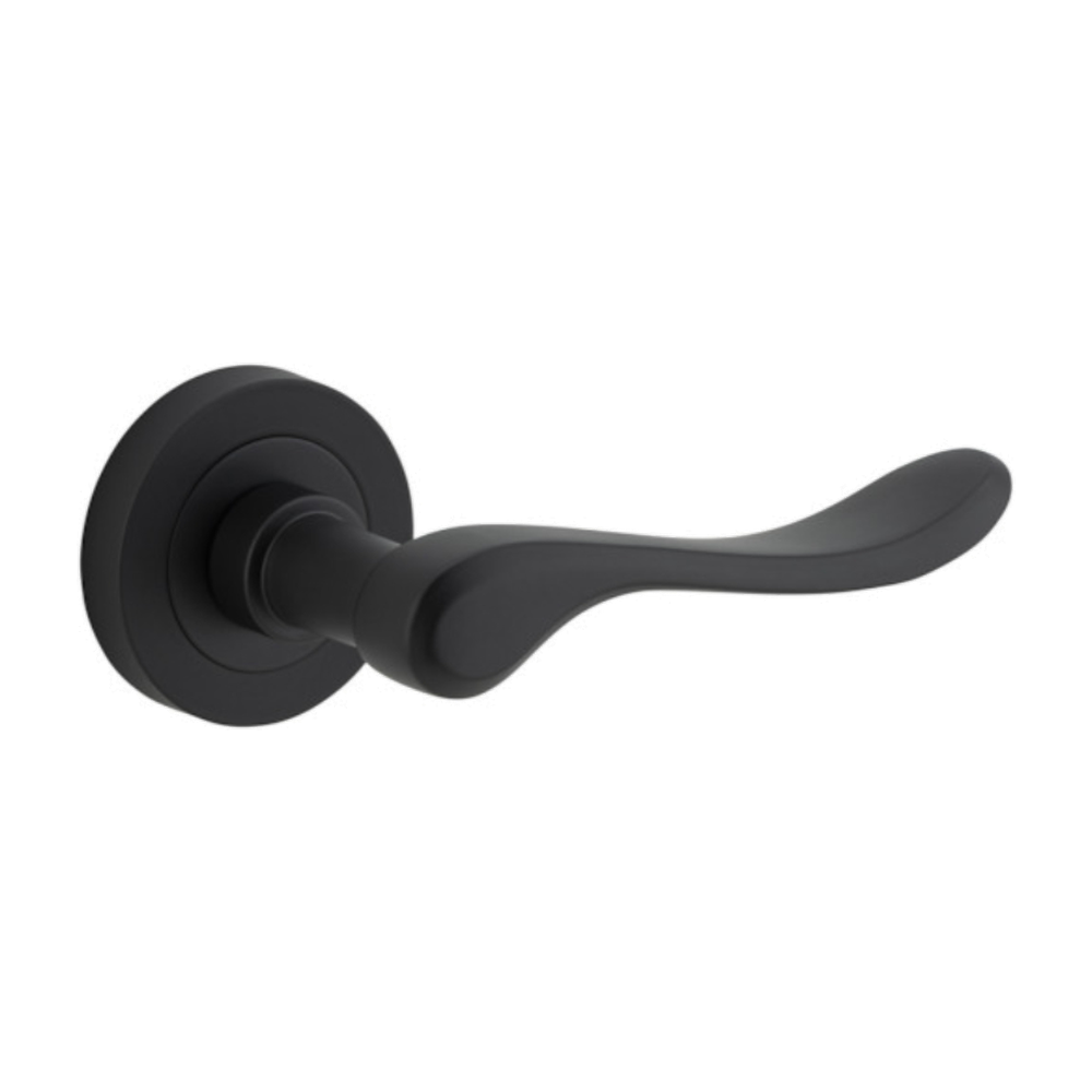 Door Lever Stirling Round Rose Matt Black D52xP64mm
(Latch/Lock Sold Separately) in Matt Black