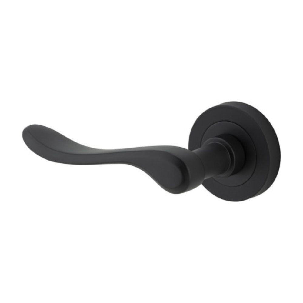 Door Lever Stirling Rose Round Concealed Fix Left Hand Fixed Matt Black L116xP65mm BPD52mm in Matt Black