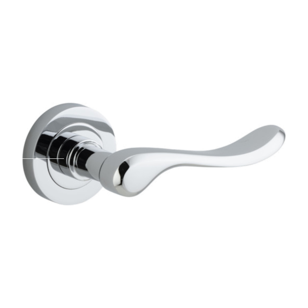 Door Lever Stirling Round Rose Polished Chrome D52xP64mm
(Latch/Lock Sold Separately) in Polished Chrome