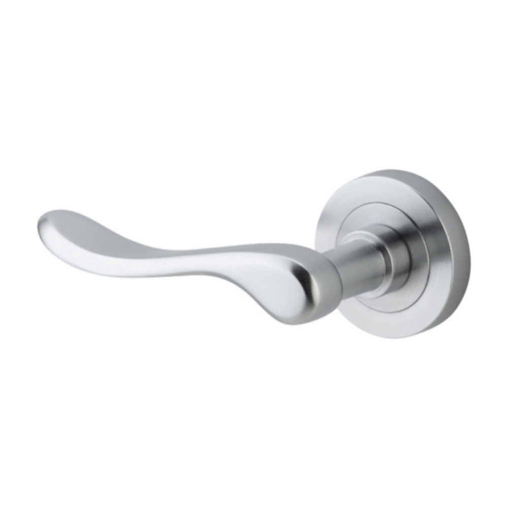 Door Lever Stirling Rose Round Concealed Fix Left Hand Fixed Brushed Chrome L116xP65mm BPD52mm in Brushed Chrome