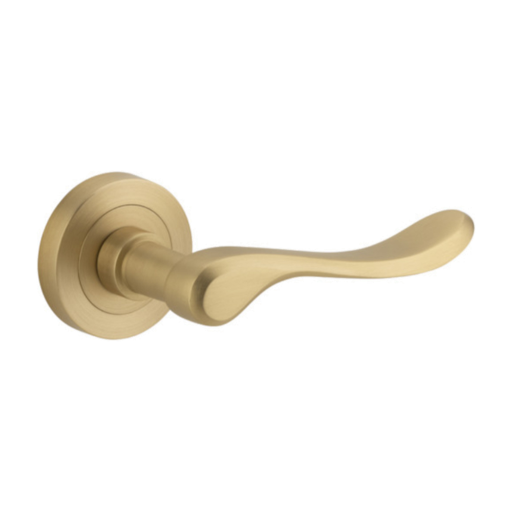 Door Lever Stirling Round Rose Brushed Brass D52xP64mm
(Latch/Lock Sold Separately) in Brushed Brass