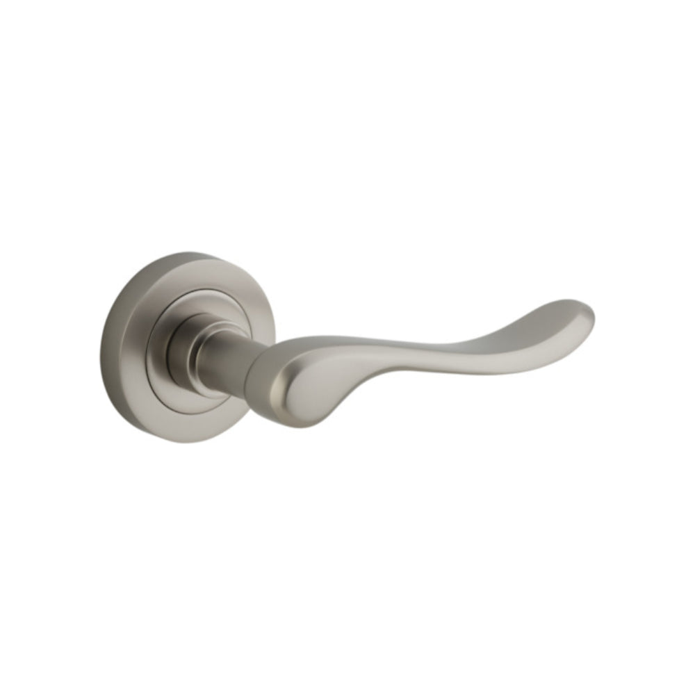 Door Lever Stirling Round Rose Satin Nickel D52xP64mm
(Latch/Lock Sold Separately) in Satin Nickel