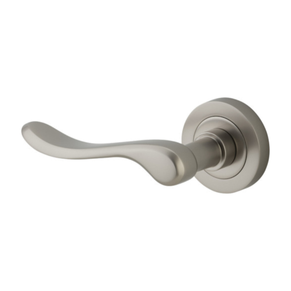 Door Lever Stirling Rose Round Concealed Fix Left Hand Fixed Satin Nickel L116xP65mm BPD52mm in Satin Nickel