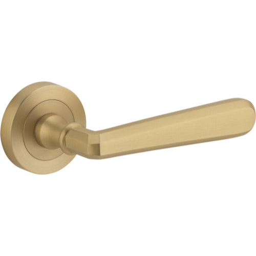 Door Lever Copenhagen Round Rose Brushed Brass D52xP61mm
(Latch/Lock Sold Separately) in Brushed Brass