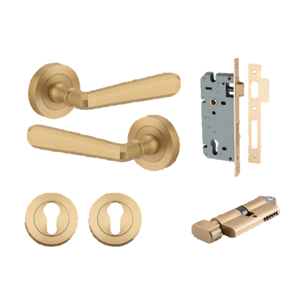 Iver Copenhagen Lever on Round Rose (Pair) — Brushed Brass — LHTR20806KENTR60KT
