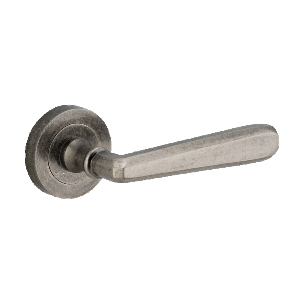 Iver Copenhagen Lever on Round Rose (Pair) — Distressed Nickel — LHTR20807