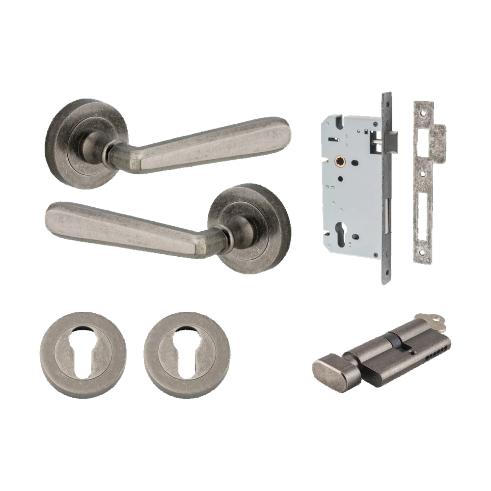Iver Copenhagen Lever on Round Rose (Pair) — Distressed Nickel — LHTR20807KENTR60KT