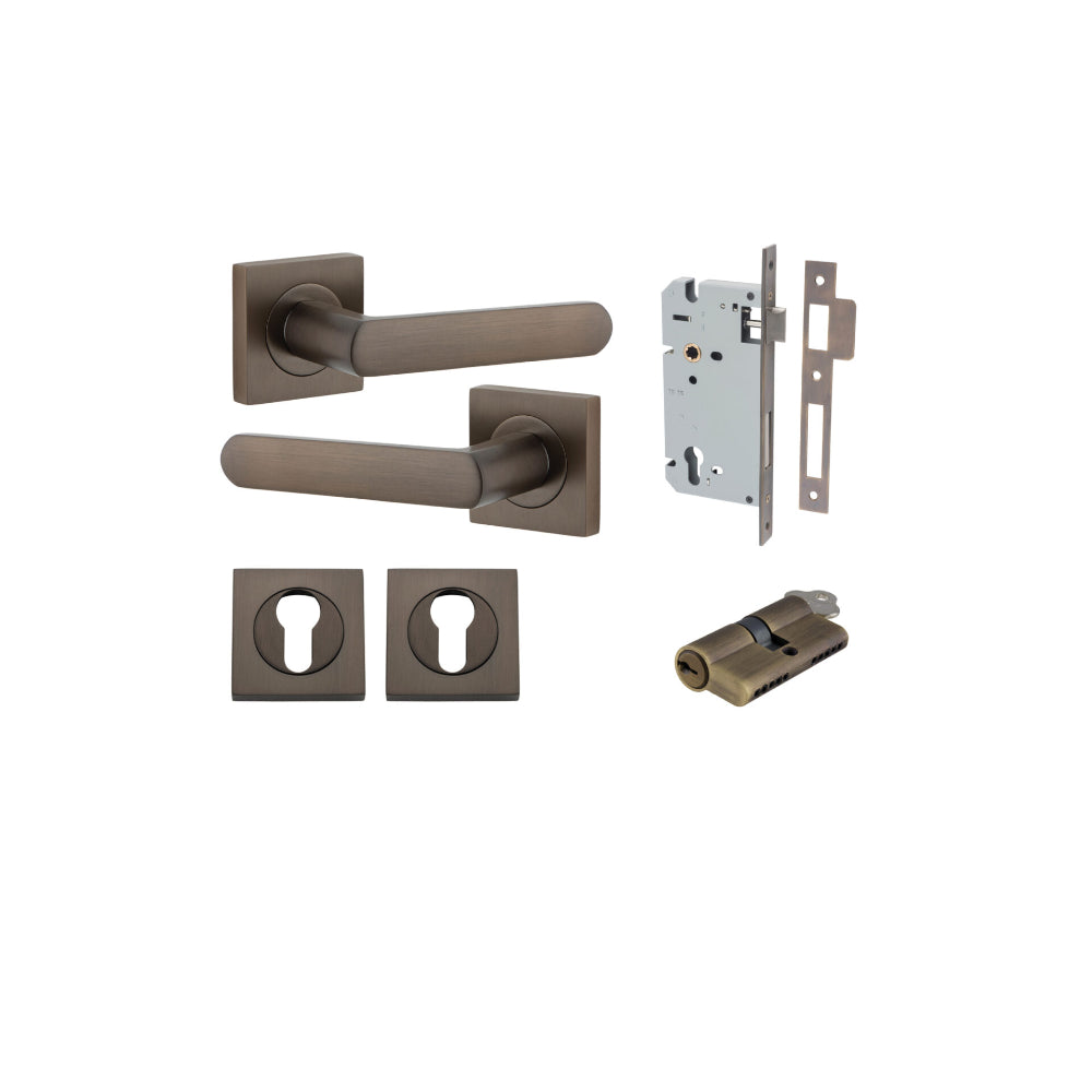 Door Lever Osaka Square Rose Signature Brass H52xW52xP55mm Entrance Kit, Mortice Lock Euro Signature Brass CTC85mm Backset 60mm, Euro Cylinder Dual Function 5 Pin Signature Brass L65mm KA1, Escutcheon Euro Concealed Fix Square Pair Signature Brass … in Signature Brass