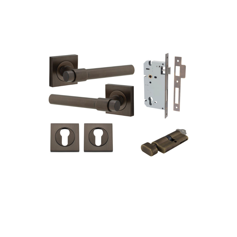 Door Lever Helsinki Square Rose Signature Brass H52xW52xP44mm Entrance Kit, Mortice Lock Euro Signature Brass CTC85mm Backset 60mm, Euro Cylinder Key Thumb 6 Pin Signature Brass L70mm KA1, Escutcheon Euro Concealed Fix Square Pair Signature Brass … in Signature Brass