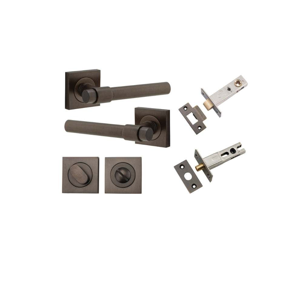 Door Lever Helsinki Square Rose Signature Brass H52xW52xP44mm Privacy Kit, Tube Latch Split Cam 'T' Striker Signature Brass Backset 60mm, Privacy Bolt Round Bolt Signature Brass Backset 60mm, Privacy Turn Oval Concealed Fix Square Signature Brass … in Signature Brass