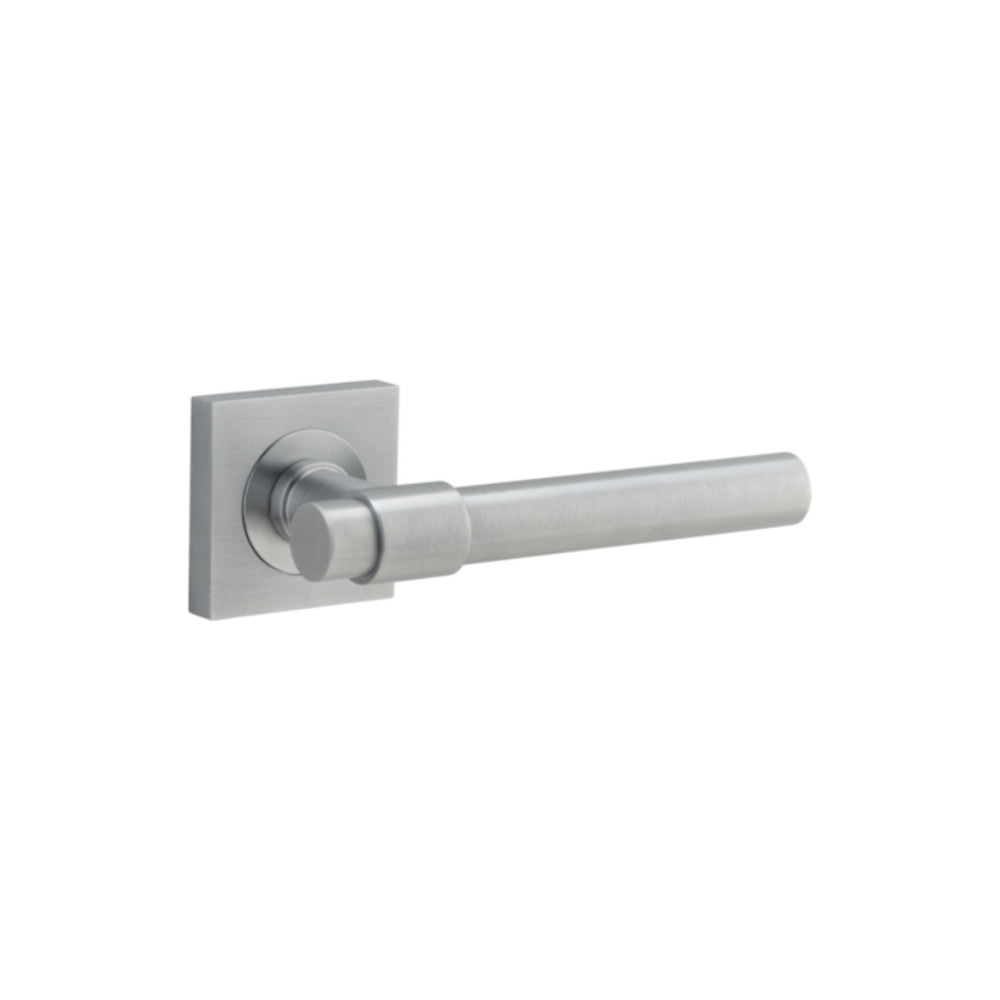 Door Lever Helsinki Square Rose Brushed Chrome H52xW52xP44mm
(Latch/Lock Sold Separately) in Brushed Chrome