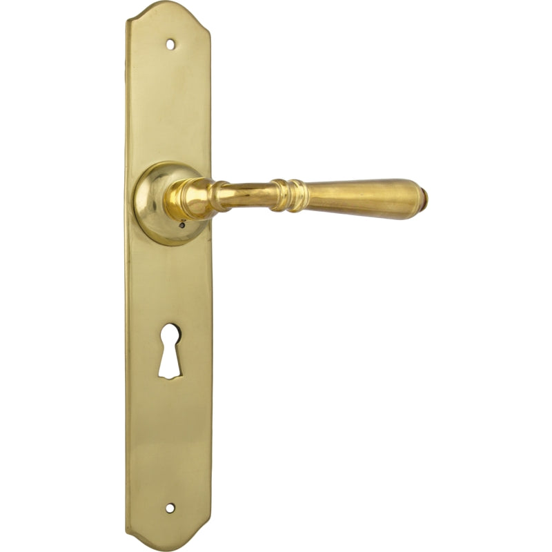 Door Lever Reims Lock Pair Unlacquered Polished Brass H240xW40xP70mm in Unlacquered Polished Brass