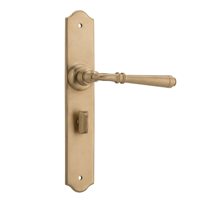 Door Lever Reims Privacy Pair Unlacquered Satin Brass H240xW40xP70mm in Unlacquered Satin Brass