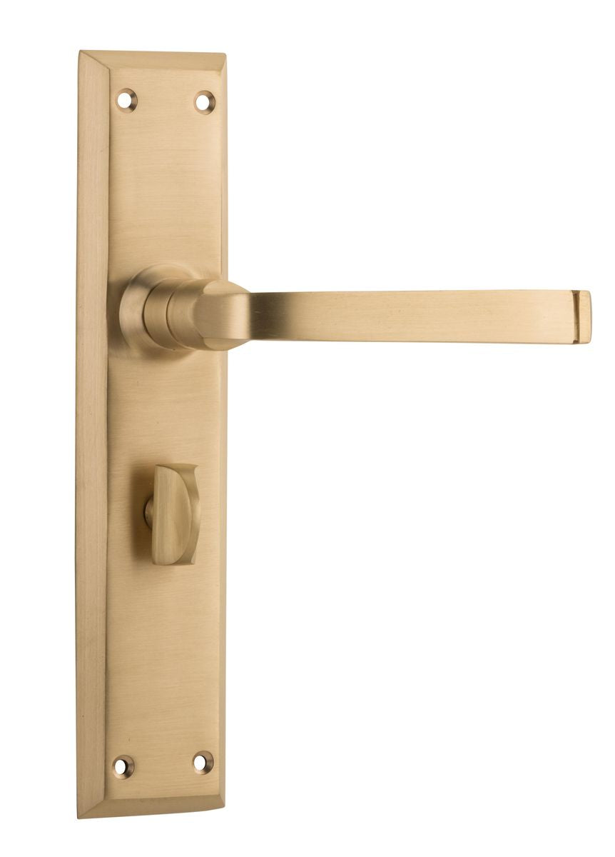Door Lever Menton Privacy Pair Unlacquered Satin Brass H225xW50xP75mm in Unlacquered Satin Brass