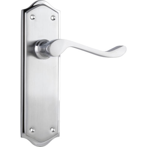 Door Lever Henley Latch Pair Satin Chrome H180xW50xP58mm in Satin Chrome