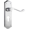 Door Lever Henley Euro Pair Satin Chrome H180xW50xP58mm in Satin Chrome