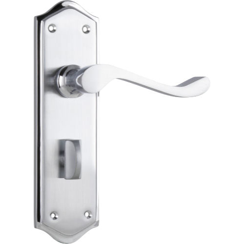 Door Lever Henley Privacy Pair Satin Chrome H180xW50xP58mm in Satin Chrome