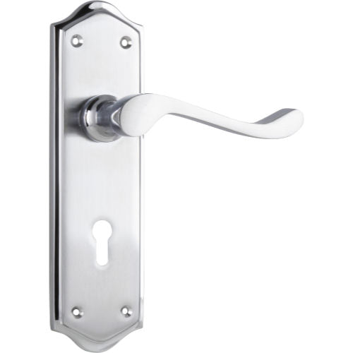 Door Lever Henley Lock Pair Satin Chrome H180xW50xP58mm in Satin Chrome