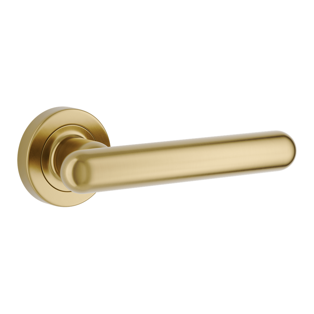 Door Lever Puerto Rose Round Latch Pair Brushed Gold PVD L145xP61mm BPD52mm in Brushed Gold PVD