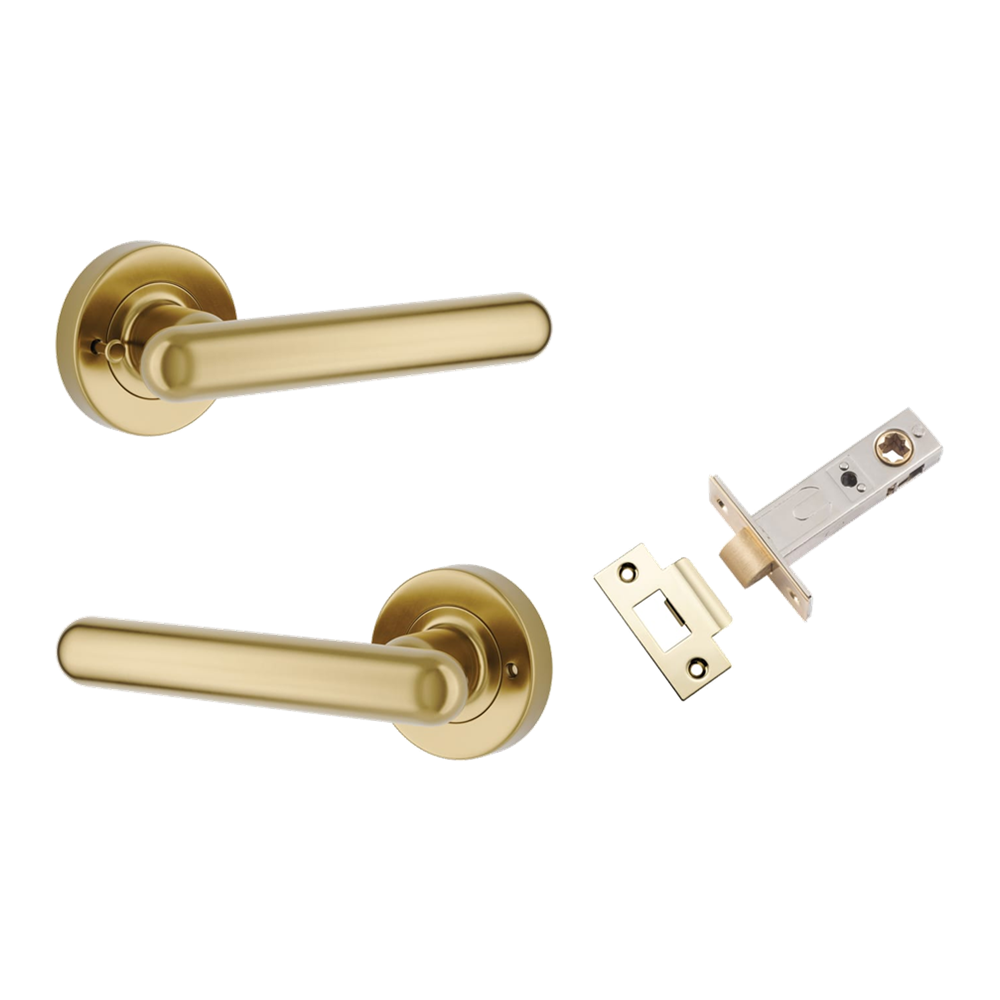 Door Lever Puerto Rose Round Brushed Gold PVD Inbuilt Privacy Kit in Brushed Gold PVD