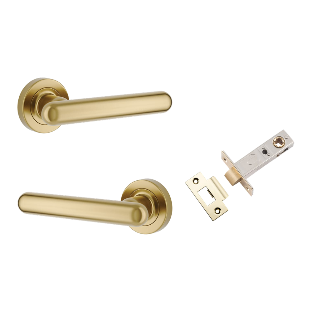 Door Lever Puerto Rose Round Brushed Gold PVD Passage Kit in Brushed Gold PVD