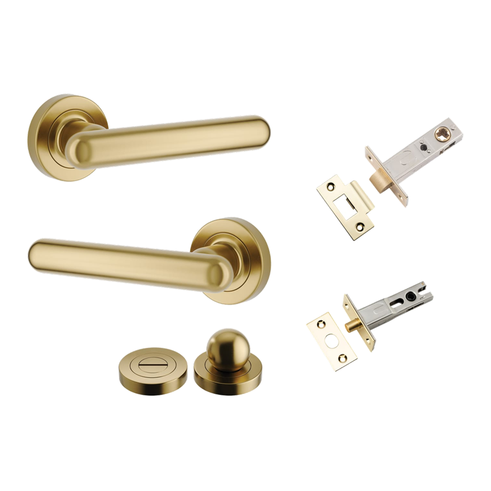 Door Lever Puerto Rose Round Brushed Gold PVD Privacy Kit in Brushed Gold PVD