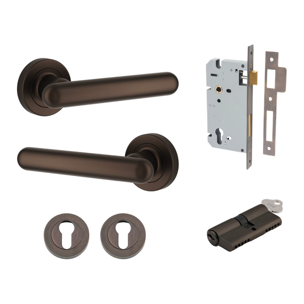 Door Lever Puerto Rose Round Signature Brass Key / Key Entrance Kit in Signature Brass