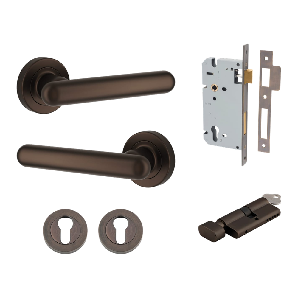 Door Lever Puerto Rose Round Signature Brass Key / Thumb Entrance Kit in Signature Brass