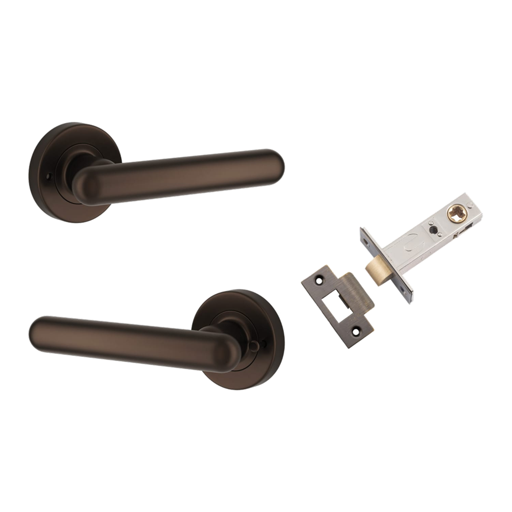 Door Lever Puerto Rose Round Signature Brass Inbuilt Privacy Kit in Signature Brass